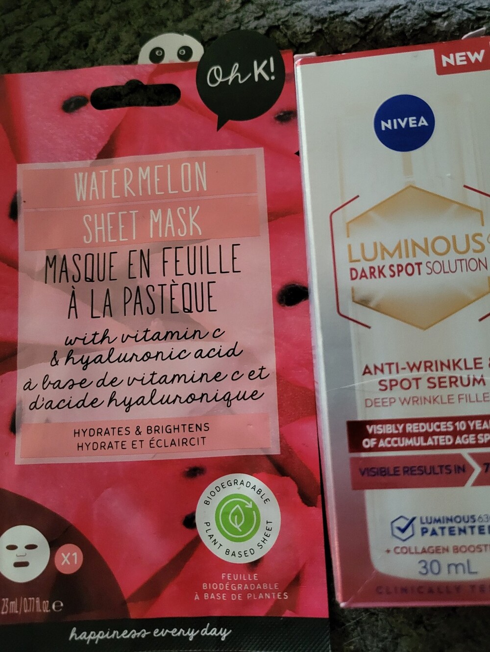 Watermelon Sheet Mask with Vit C & Hyaluronic Acid. & NIVEA Dark Spot Solution